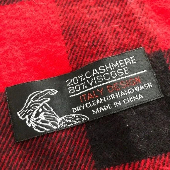 Italy Design Cashmere Blend Buffalo Plaid Check Scarf Fringe Unisex Soft Cozy